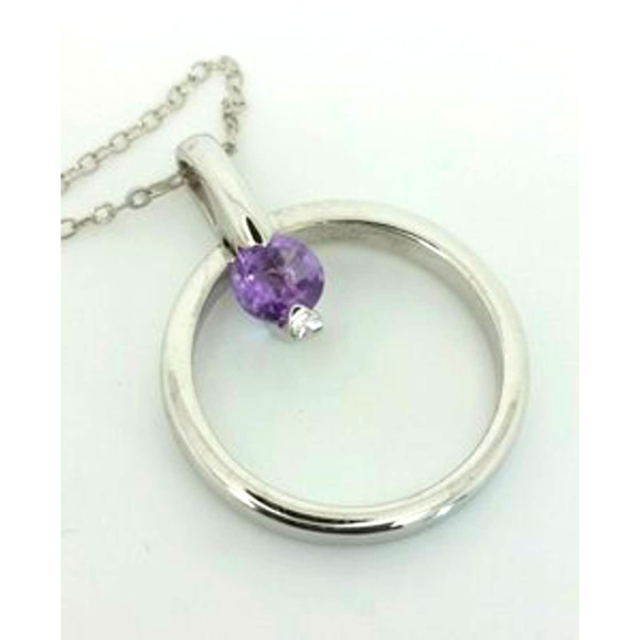 925 Sterling Amethyst .40cttw Circle Pendant 18" - Picture 3 of 3